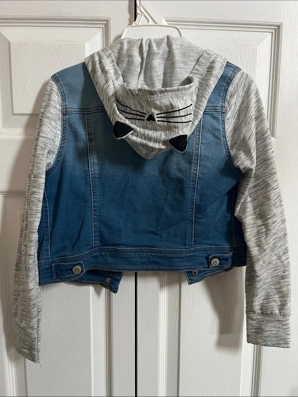 Cat & Jack Blue Denim Jacket with Gray Hoodie Sleeves